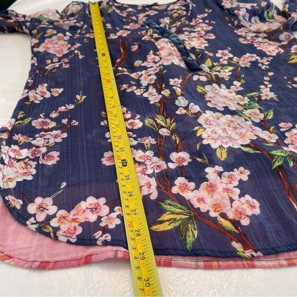 Soft Surroundings Adele Cherry Blossom Tunic Top V-Neck Long Sleeve Navy Blue - Picture 14 of 17